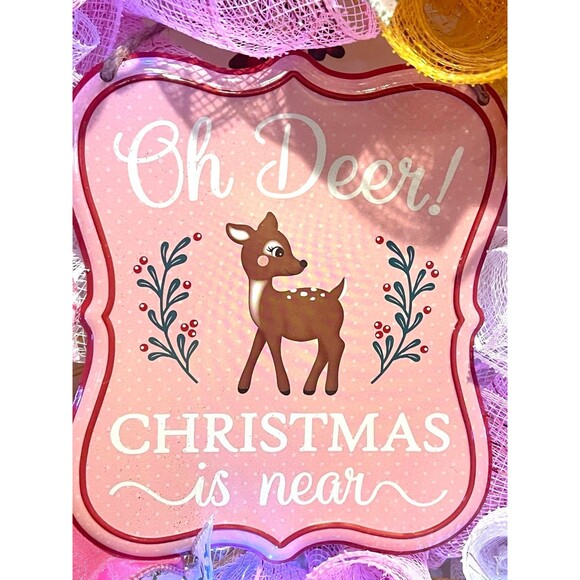 Handmade Oh Deer! Christmas is Near Holiday Ribbon Door Wreath 22 in W65 SO CUTE - Picture 4 of 11